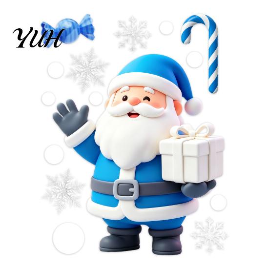 Storefront Holiday Ornament Christmas Static Window Clings, Reusable Stickers with Santa Claus Snowman Decorative Snowflake Clings Xmas Tree Patterns,