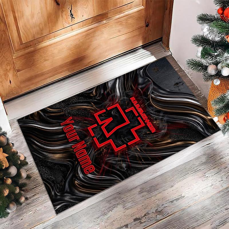 Rammstein Crystal Velvet Rug, Custom Name Text Personalized Non‑Slip Floor Mat for Home Decor Gift