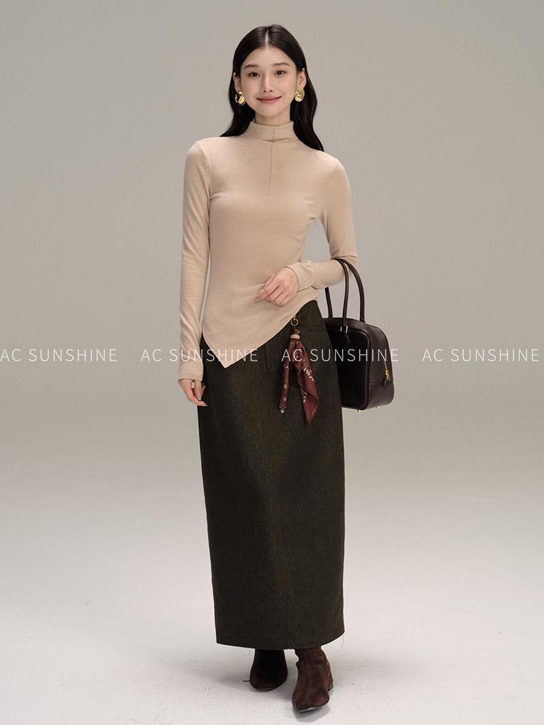 AC Sunshine Women's Vintage-Look Woven Cotton Midi Bodycon Skirt for Everyday Casual and Commute Wear
