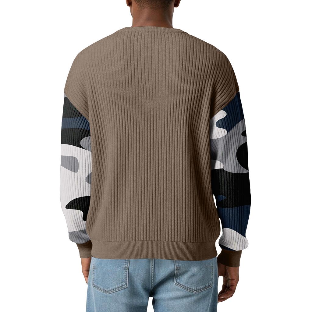 Herrtröja med snygg, ribbad och texturerad långärmad kamouflagemönster
