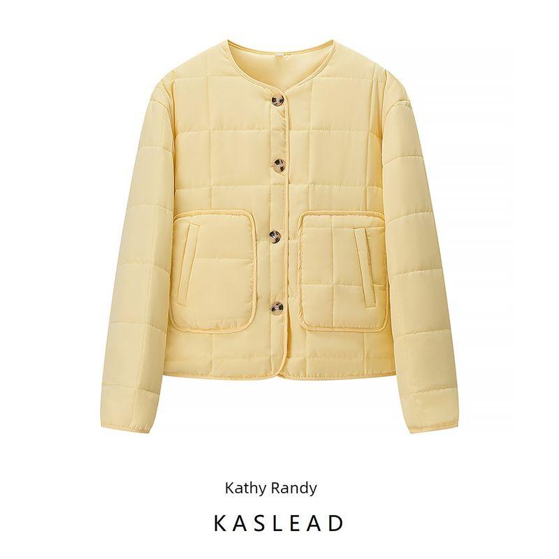 Kaslead New Women Clothes Western Style Fashion Simple and Versatile Quilted Cotton Plaid Cotton Coat Outerwear