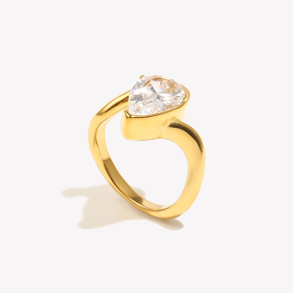 E.B.belle Water Droplet Shape Rhinestone Distortion Ring Gold/SIlver Color Stainless Steel Jewelry For Women Fashion Charm Gift