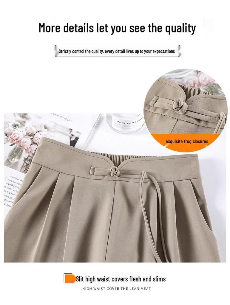 New Women's High-End Chinese-Style Black Loose Suit Pants - Spring/Autumn Straight-Leg Casual Wear