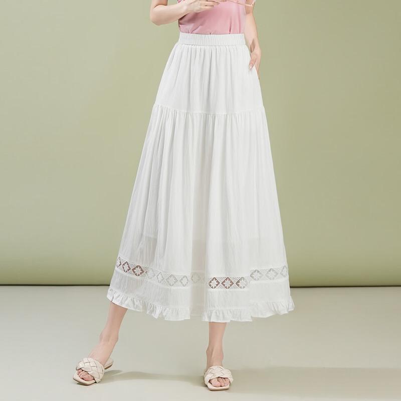 Bailuyu Romantic Lace Ruffle Midi Skirt L белый