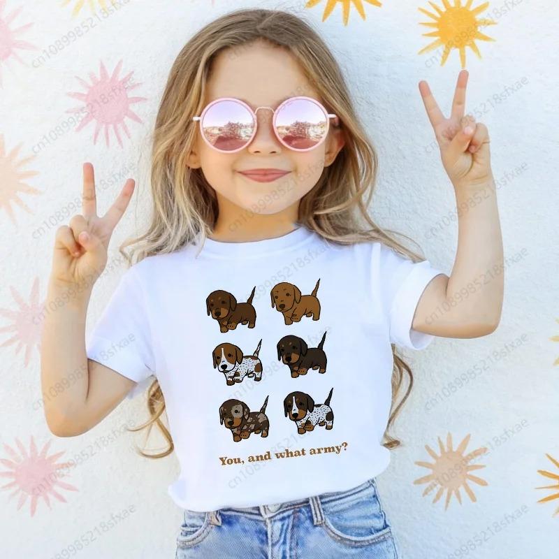 T-shirt with Dachshund Teckel dog print,fun t-shirts for babies,t-shirt for kids,white short-sleeve summer t-shirts for children