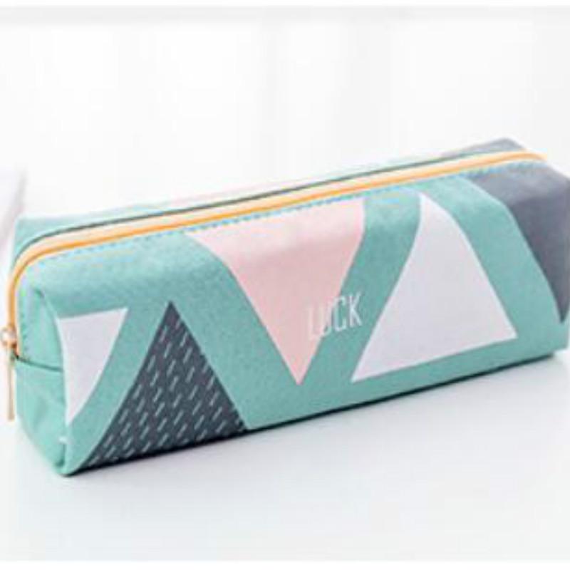 Cute Geometric Canvas Case Pencil Big Capacity Pencilcase Pen Bag Stationery Pouch School Supplies