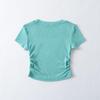 Trendy Women's Round Neck Short Sleeve Side Ruched Bodycon Crop Top