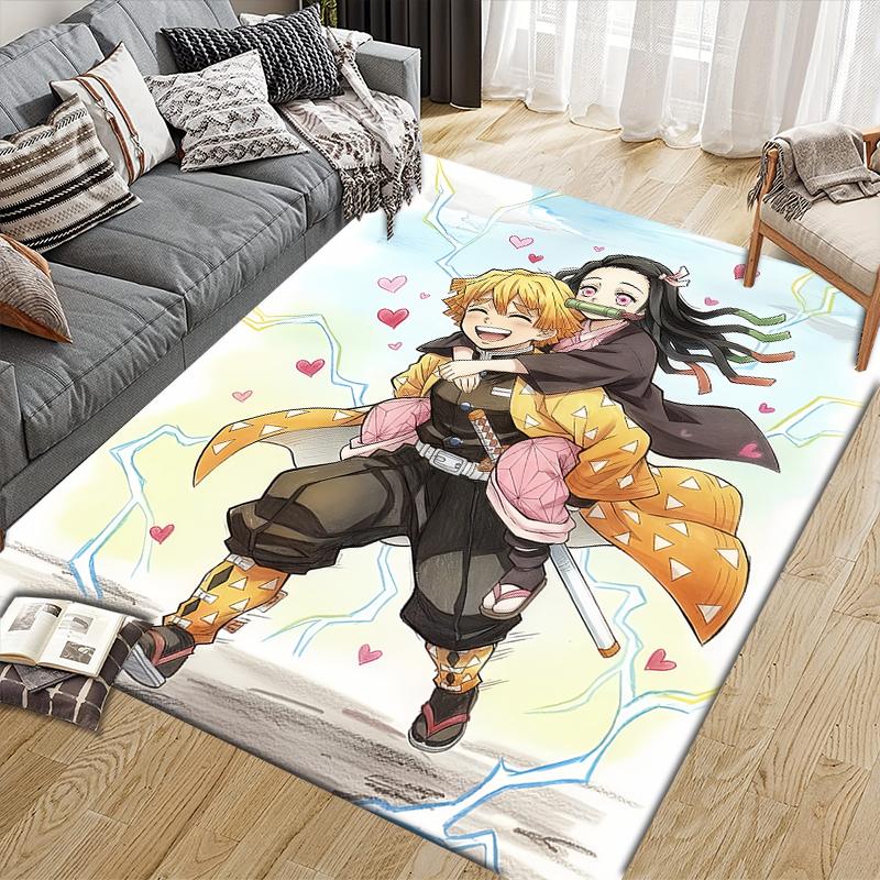 Demon Slayer Kawaii Chibi Square Area Rug, Non-Slip Floor Mat for Home Decor, Perfect Gift for Fans