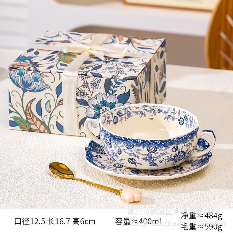 

Високоцінна Легка Ретро Кавова Чашка Блюдце Керамічна з Ложкою Чашка для Сніданку Миска для Вівсянки Миска для Підігріву Молока 400ml