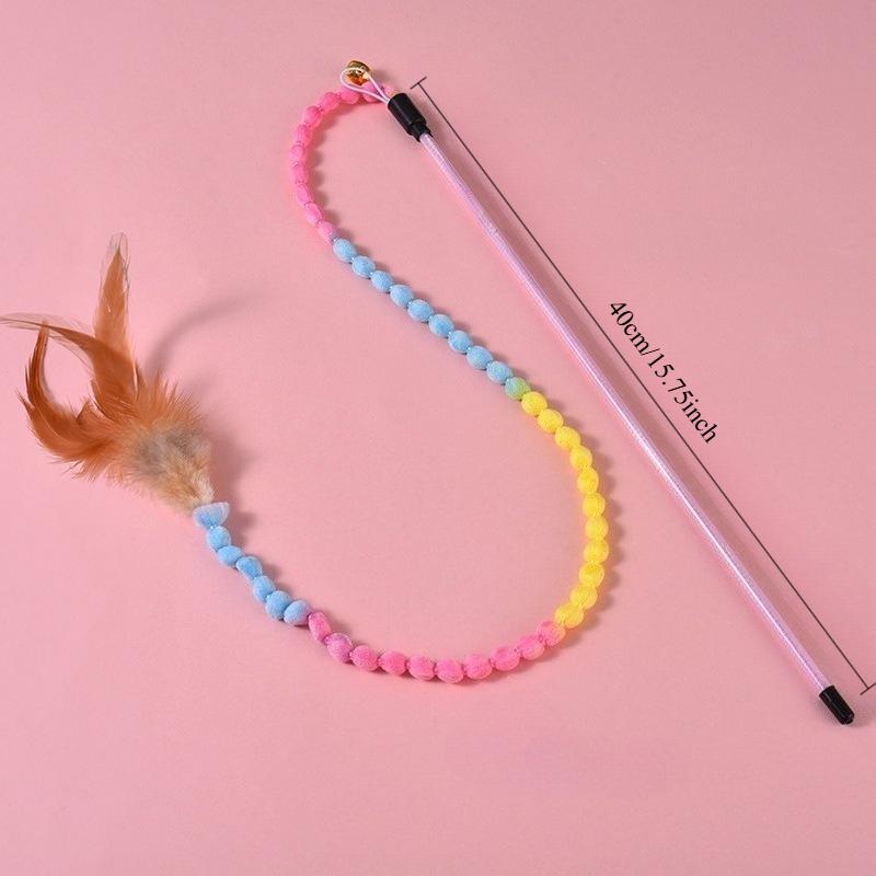 3pcs Interactive Cat Rainbow Wand Toys for Indoor Cats and Kittens, Colorful Cat Teaser Wand String Plush Toy Cat Feather Toys