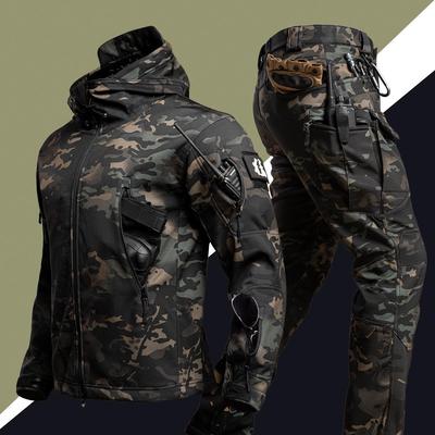 Men's Tactical Camouflage Softshell Windproof Fleece-Lined Jacket & Pants Set for Winter Outdoor & Mountaineering