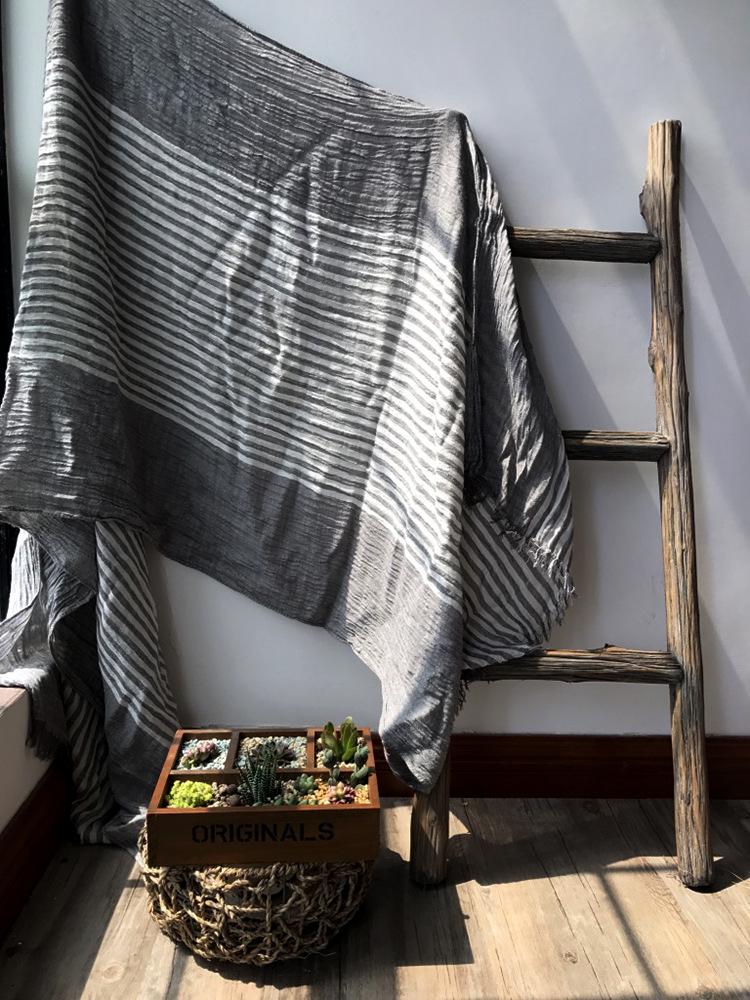 Japanese & Korean Style Autumn/Winter Unisex Striped Scarf In Cotton, Linen & Silk