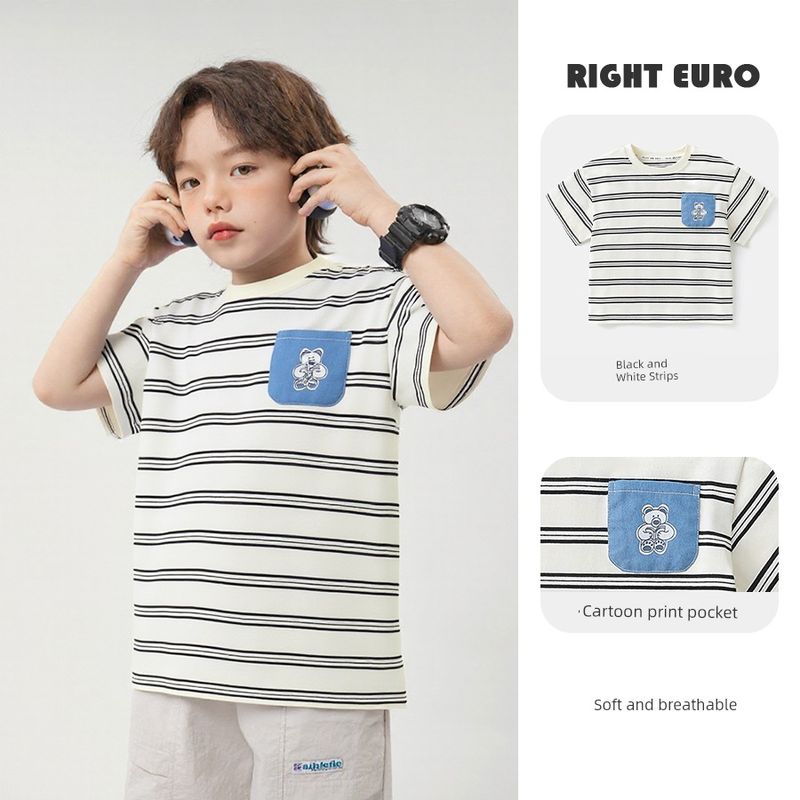 Boys' Striped Short-Sleeved T-Shirt Summer Clothing Children's Wear 2026 New Style Kids' Baby Top Half-Sleeved Summer Thin Style