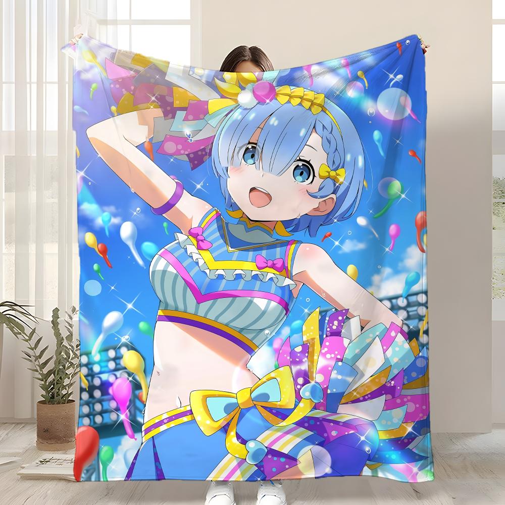 Anime ReZero Throw Kid-Friendly Flannel Throw Blanket Soft Warm Anti-Static Washable All Season