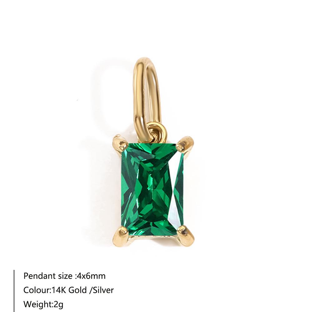 14K Gold-Plated Stainless Steel Rectangle Birthstone Pendants with Zirconia