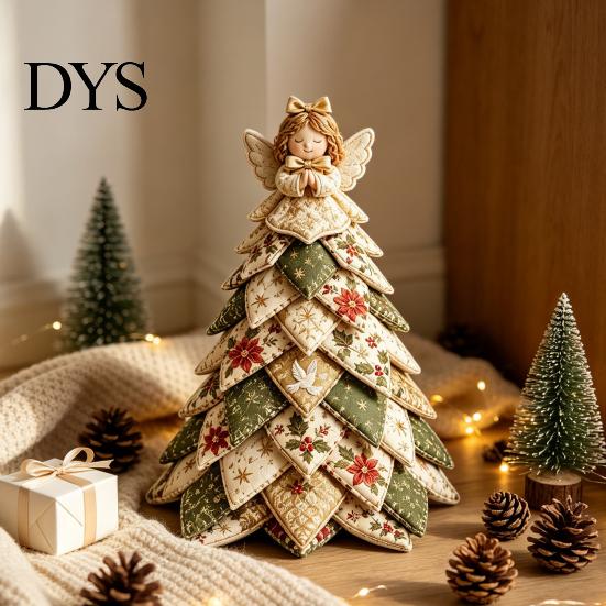 Holiday Home Decor DIY Supplies Quilted Christmas Tree Kit, 3D Fabric Patchwork Craft Set for Festive Mantel Ornament Beginners, Handmade Tabletop