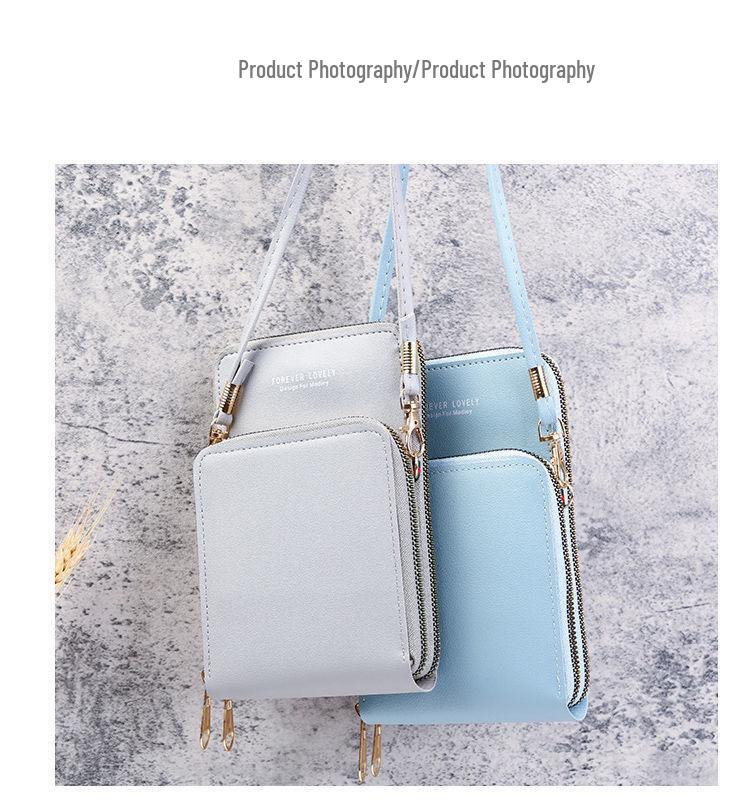 Korean-Style Women's Crossbody Phone & Cosmetic Bag: Touchscreen, Double Layer, Large Capacity