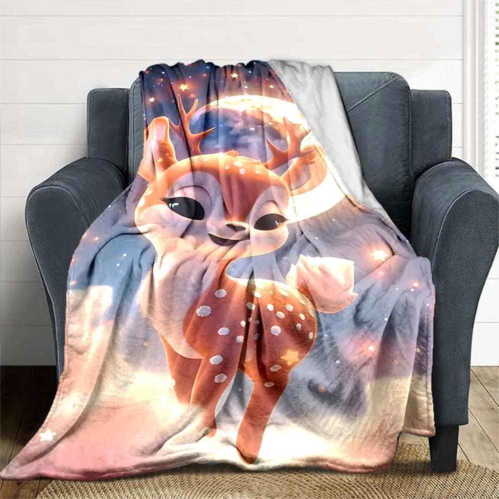 1pc Deer Name Blanket Lightweight Flannel Throw for Sofa Bed Travel Camping Livingroom Office Couch Chair