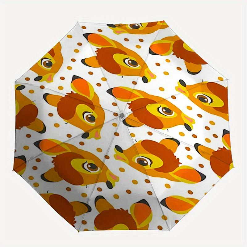 Bambi, Deer Automatic Opening and Closing Umbrella - 8 Ribs Portable Folding Umbrella with Plastic Handle, Suitable for Leisure and Hallowee