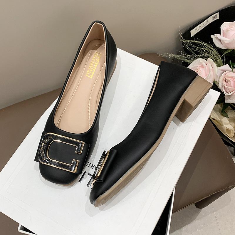 Doudou shoes women's new shallow soft leather flats four seasons with skirts fairy gentle soft sole single shoes