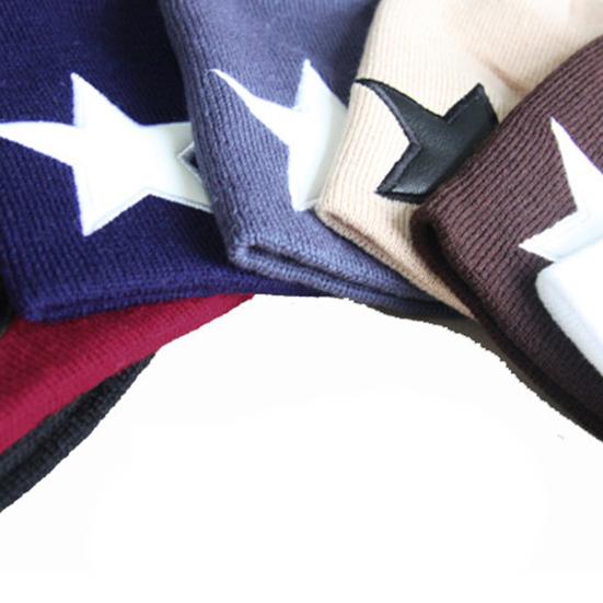 Čepice se vzorem hvězdy z teplé vlněné příze, unisex módní pletená čepice na zimu