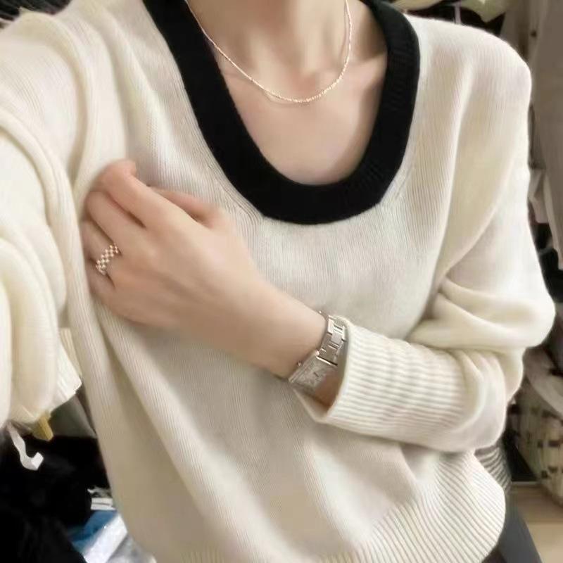 

Женский базовый слой из шерстяного трикотажа с круглым вырезом: Мягкий, свободный свитер с цветными блоками для осени/зимы Medium белый