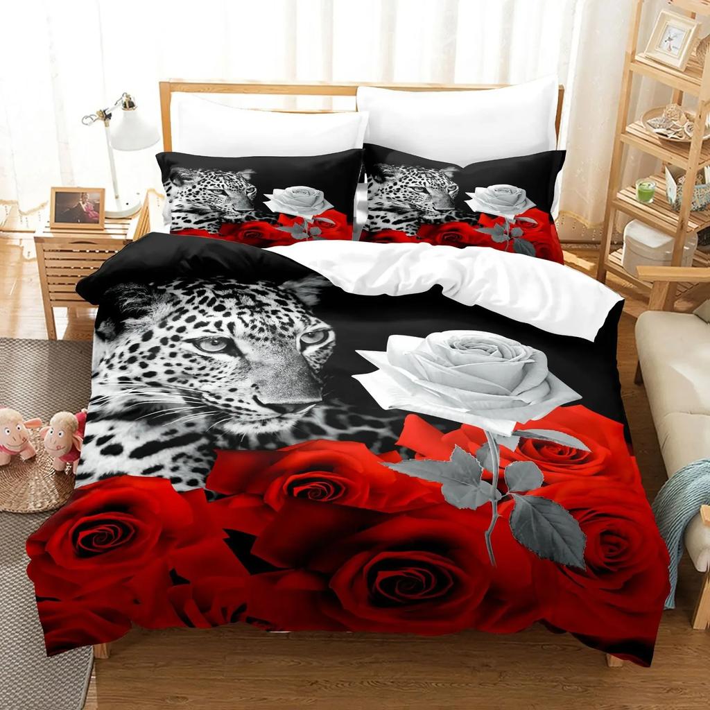 Poppy Flowers Bedding Sets Printed Jacquard Weave Bed Cover with Pillowcases Bedclothes Bedroom Comforter Set King Size Luxury