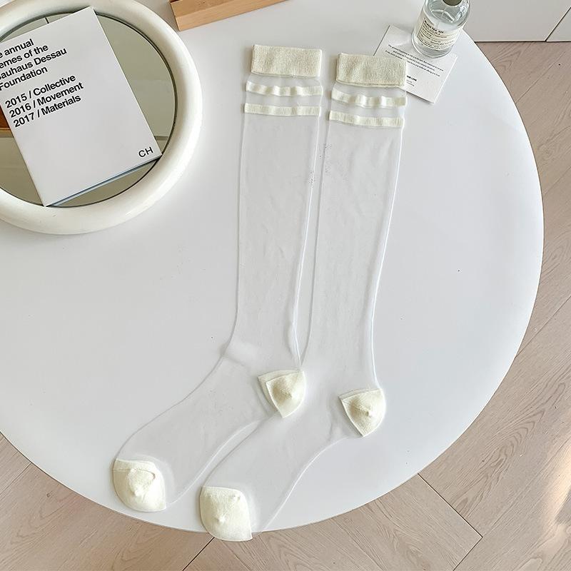 Calze da donna stile giapponese Calzini alti al ginocchio Calzini lunghi in nylon trasparente ultrasottile Calzini al ginocchio JK Lolita per ragazze dolci