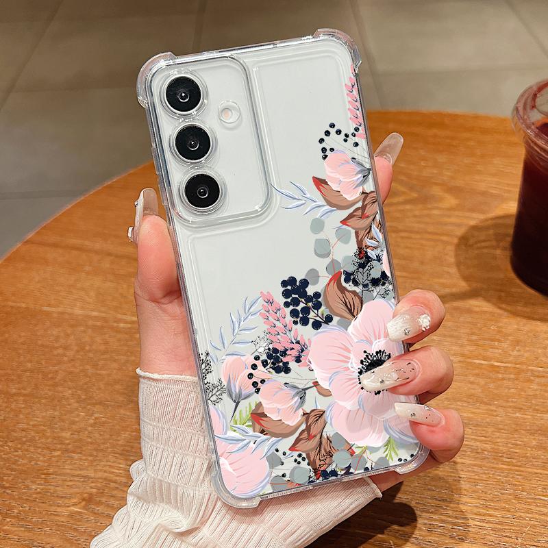 Retro Flowers Patterned Phone Case For Samsung Galaxy S26 S25 S24 S23 Ultra S22 Plus S21 S24 S25 FE Clear Shockproof Soft Cover