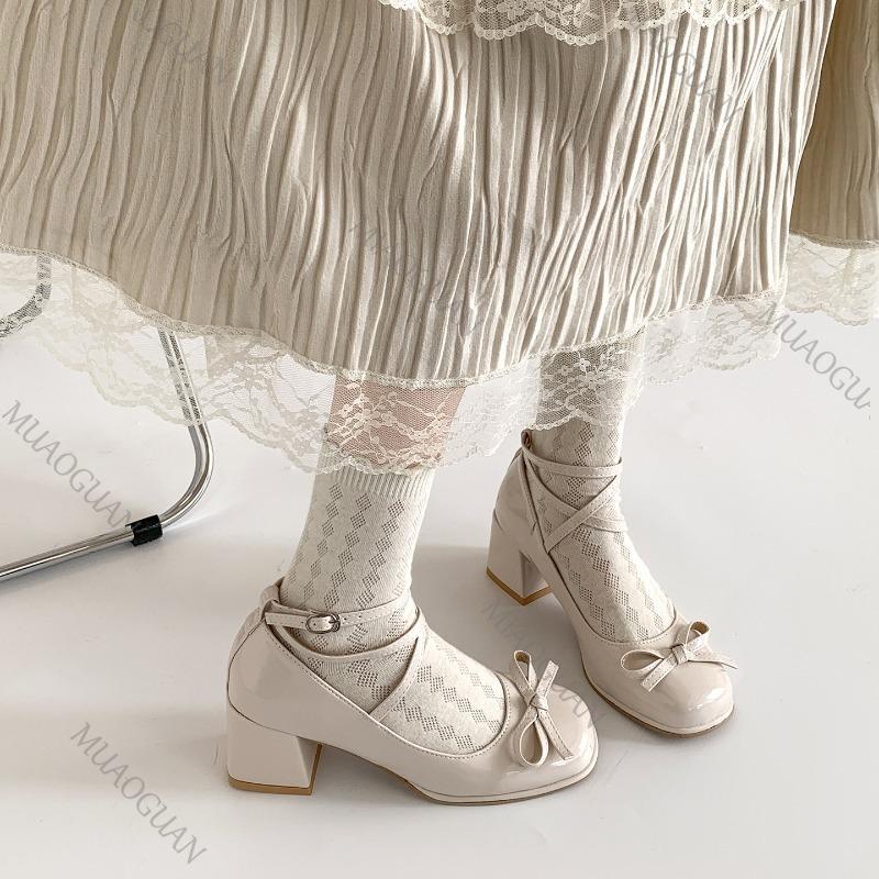 Fashion Women Pumps Thick High Heels Shoes Red Mary Jane Female Lolita Square Toe Shoes Spring Autumn New Party Leather Woman's Loafers