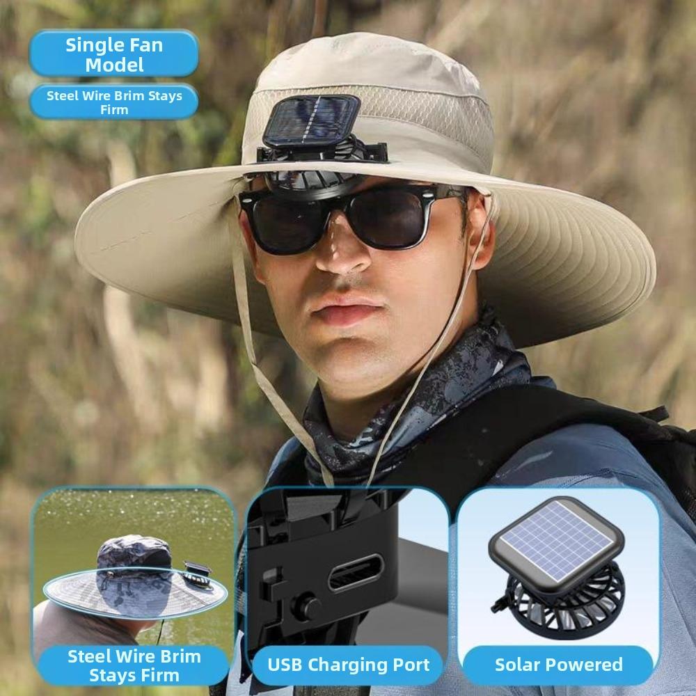 Yiran Dayang Hat Women's Fashion With Solar Powered Fan Fishing Hat Quick Dry Wide Brim Bucket Hat Large Size Sun Hat Outdoor
