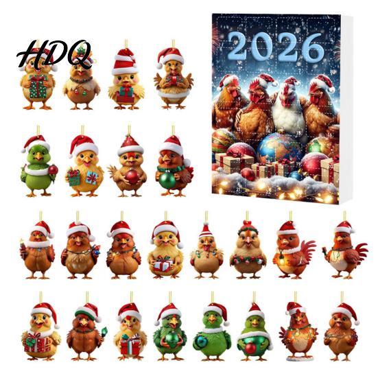 Acrylic Hanging Decorations Chicken Advent Calendar 2026 24 Days Christmas Countdown with 2D Flat Ornament Set Ornament Cartoon Pendant for