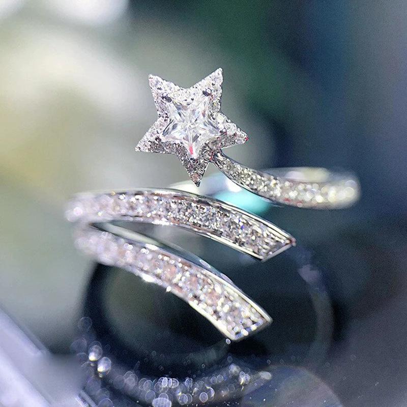 Huitan Super Fairy Star Cut Double Layer Sun, Moon & Stars Open Engagement Ring