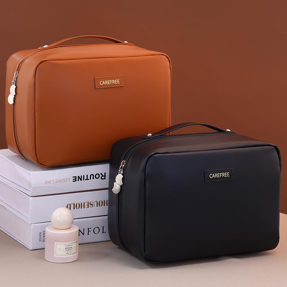 Large Capacity Waterproof PU Leather Makeup Bag Women's Portable Travel Cosmetic Storage Bag Skin Care Wash Bag