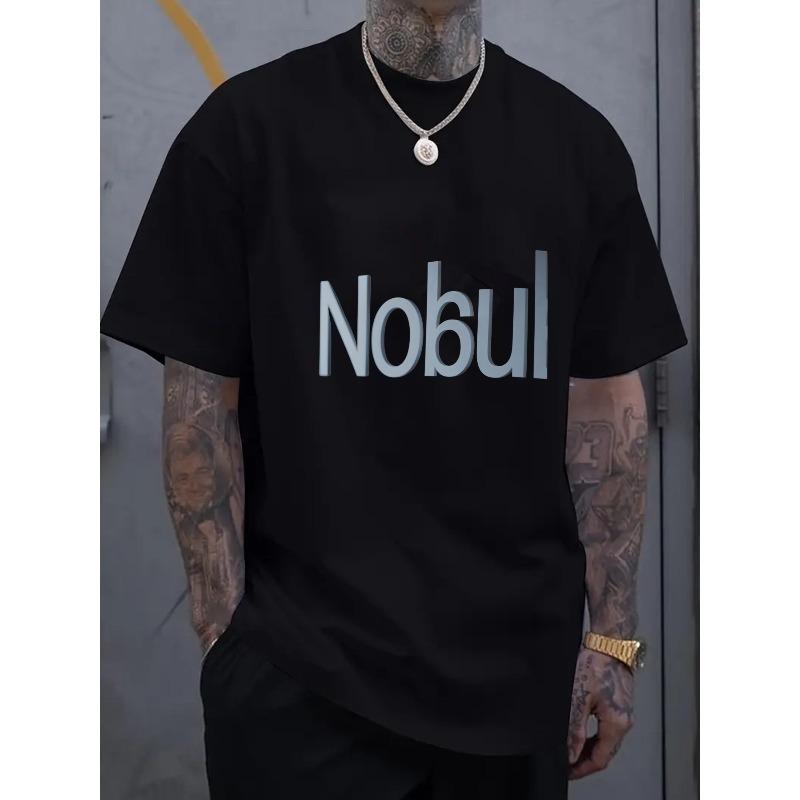 

European Size Black T-Shirt with Nobul Print 4XL чорний