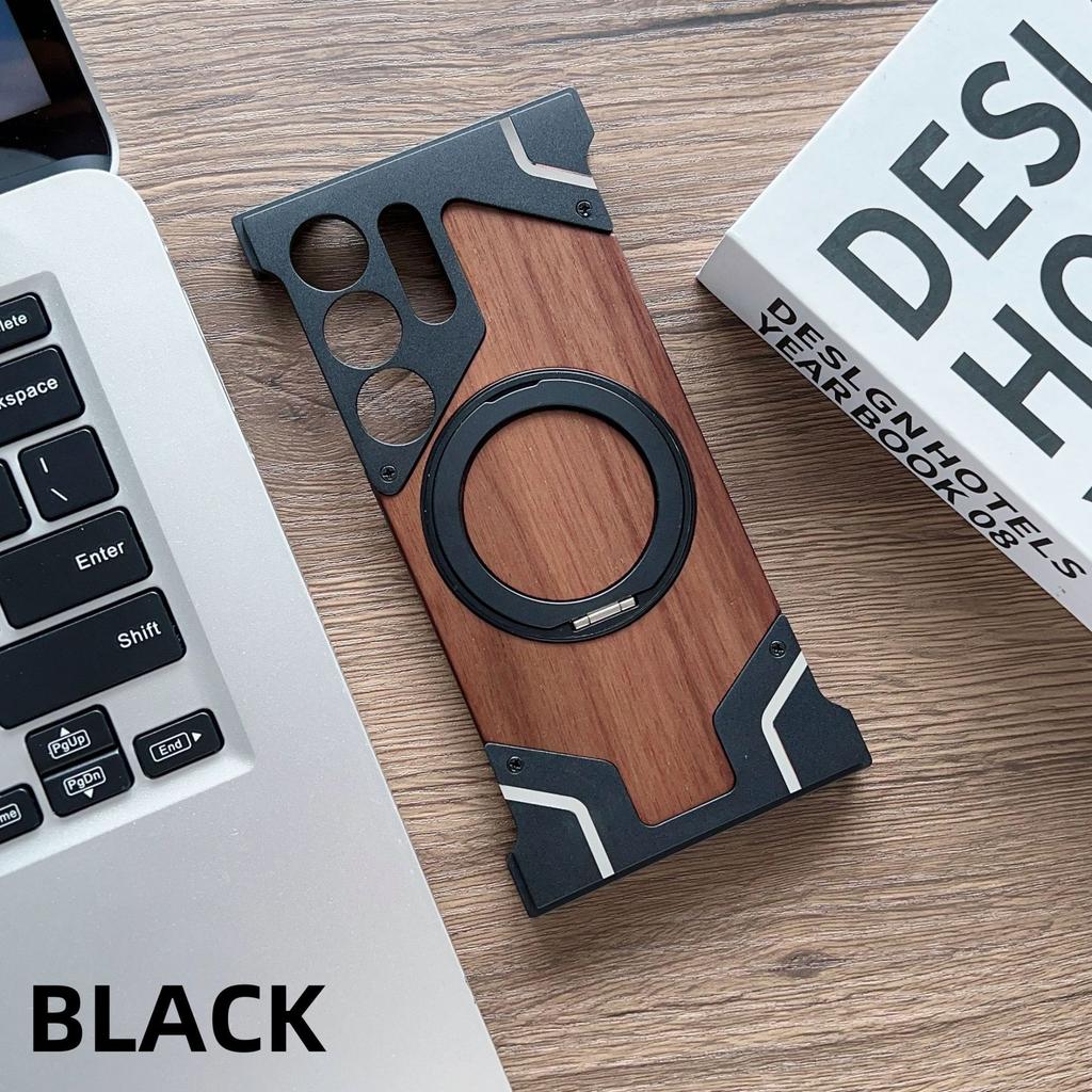 Suitable for Samsung S25ULTRA Mobile Phone Case Mahogany Grain Boundless Armor 16promax Magnetic Suction Bracket To Prevent Falling