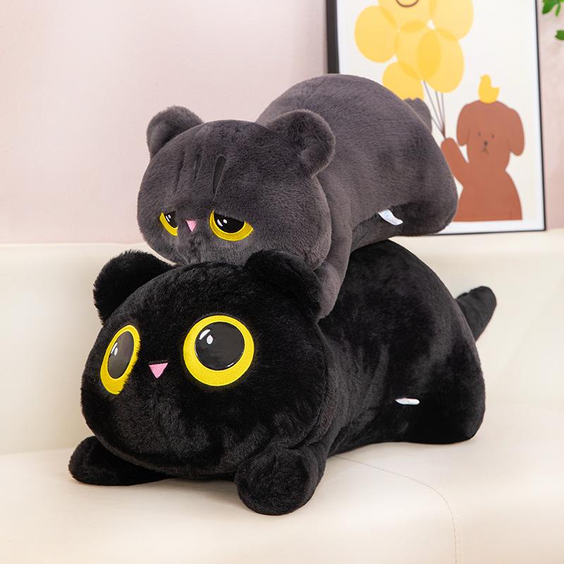 50-90cm Cute Black Cat Plush Toy Doll Kawaii Big Cuddly Pillow Cushion Ins Black Cat Plush Toy Doll For Boy Girl Brithday Gifts