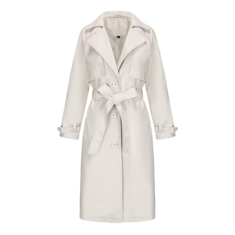 Womens Oversized Long PU Leather Trench