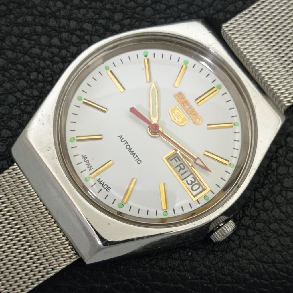 JAPAN VINTAGE SEIKO 5 AUTOMATIC 6349A MENS WHITE COLOR DIAL WATCH a702627-1