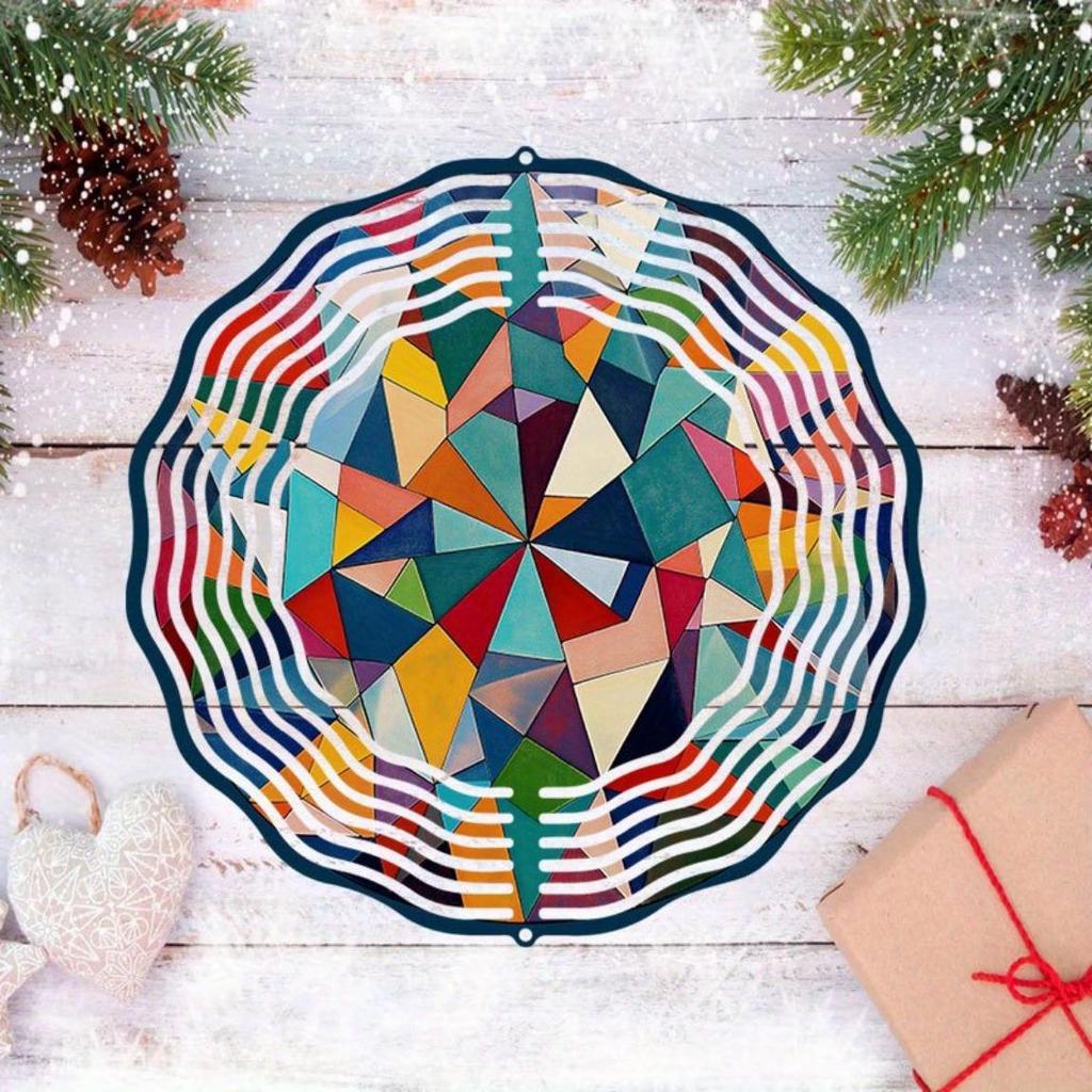 Colorful Geometric Metal Wind Chime Outdoor Garden Decor Soothing Sound Hanging Ornament for Patio Porch Christmas Thanksgiving Gifts