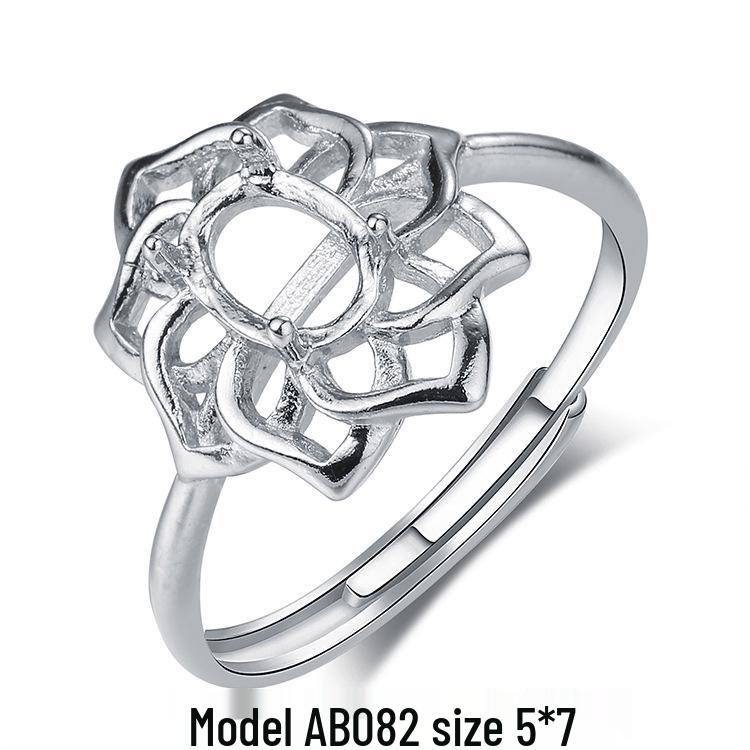 925 Silver Plated Open DIY Ring Base with Amber Gemstone for Women