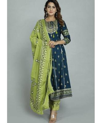 Indian Women Anarkali Rayon Kurta Pant Dupatta Set Bollywood Designer Top Tunic Kurti