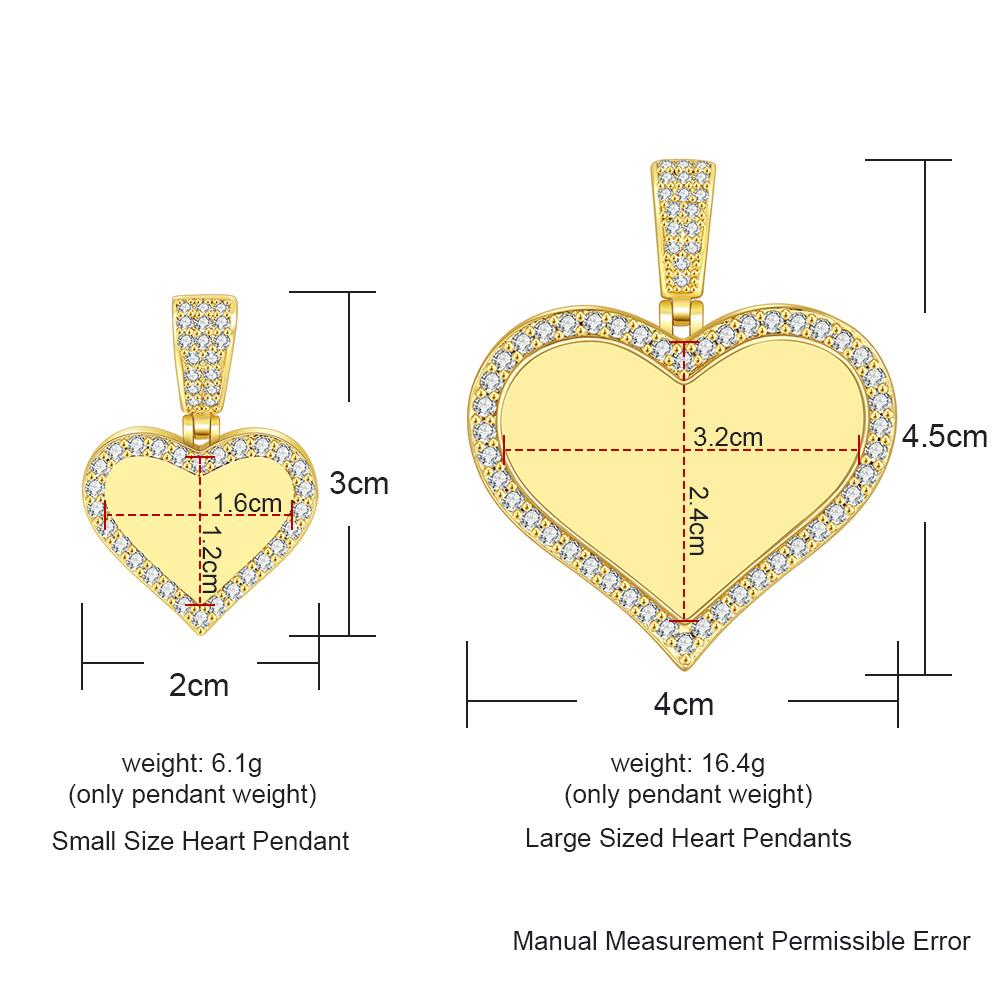 Personalized Customized Heart Photo Pendant For Women Tow Size Ice Out Gold Color Hip Hop Rock Fashion Jewelry Dropshipping