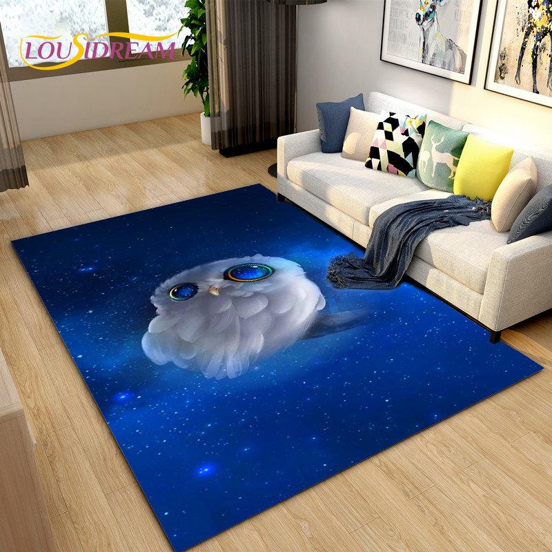 3D Cartoon Cute Owl Area Rug,Carpet Rug for Home Living Room Children's Bedroom Sofa Doormat Decor,Kitchen Non-slip Floor Mat
