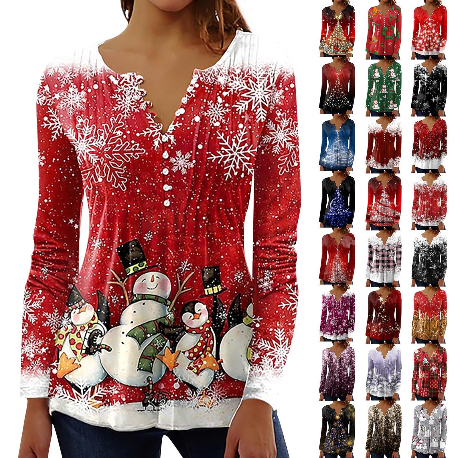 

Женские воротники на пуговицах с принтом Плиссированные длинные рукава с принтом Базовые праздничные туники Узкие топы Рождественские топы с этническими принтами Футболки Пуловеры с V-образным вырезом L чёрный