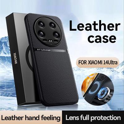For Xiaomi Mi 14 Ultra Case Leather Magnetic Holder Phone Case For Xiaomi Mi14 Ultra 14ultra Soft Frame Shockproof Back Cover