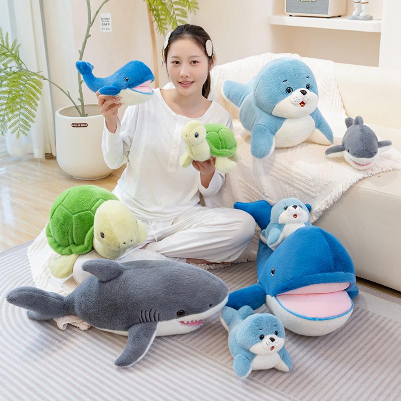 2855Cm High Quality Cartoon Marine Ocean Shark Plush Doll Pillow Whale Turtle Seal Shark Animal Stuffed Plush Toy Home Decor