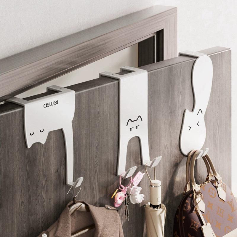 Punch-Free Wall-Mounted Door Hook Rack for Kitchen Cabinets - Organize Clothes, Hats, Keys & More