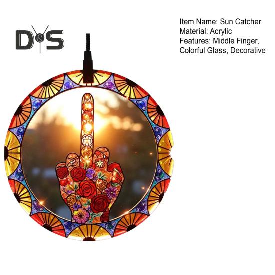 Sun Catcher Hanging Decoration with Metal Chain Colorful Hand-Painted Glass Panel Light Trap Decorative Accessory