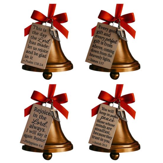 Bible Verses Christmas Bell Ornament Gold Metal Bell Christmas Tree Hanging Decoration for Christian Holiday Home Decor